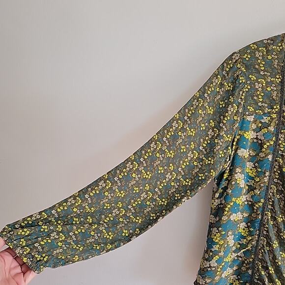 Prana Faith Floral Peasant Blouse Self Tie Keyhole‎ Long Sleeve Boho Hippie - Picture 6 of 11